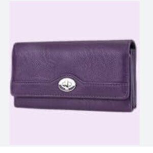 Purple RFID protection Mundi brand wallet has slots for coupons, receipts